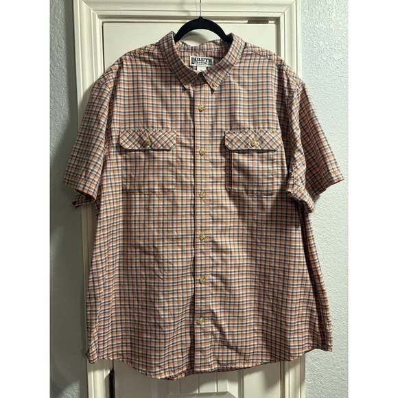 Duluth Pack Other - Duluth Trading 2XL Relaxed Fit Plaid Button Shirt Textured Orange Short Sleeve